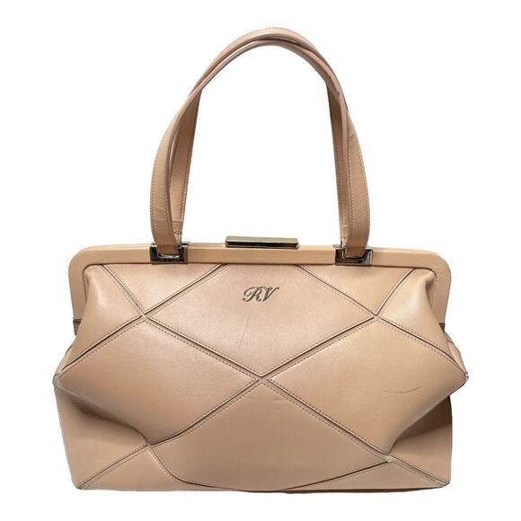 Roger Vivier Handbags - Roger Vivier Beige Leather Prismick Frame Bag Top Handle